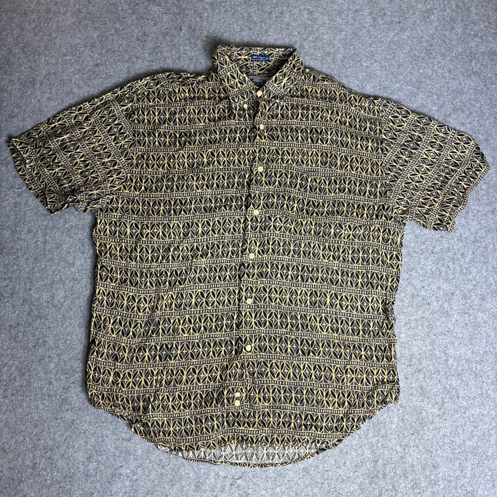 Thornton Bay Shirt Mens XL Black Rayon Tribal Geometric Button Down Excellent